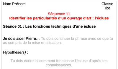 Présentation de la copie - Séquence 11 - Séance 01 - L'écluse